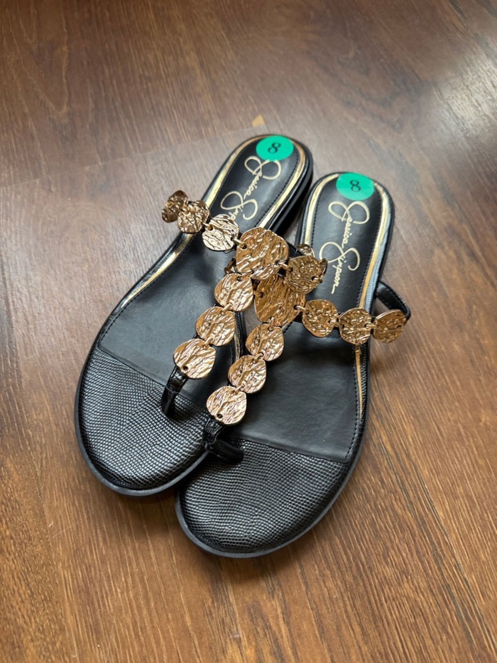 Gold-Accent Black Women's Thong Sandals